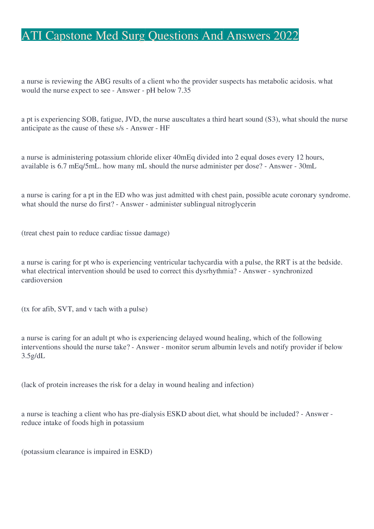 Preview image for ATI Capstone Med Surg Questions And Answers 2022